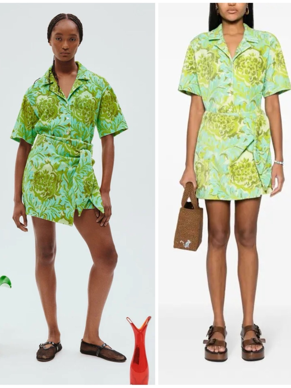 NWT Alemais Melody Set - Mini Skirt (6) Short Sleeve Top (4) Terry Cloth Green